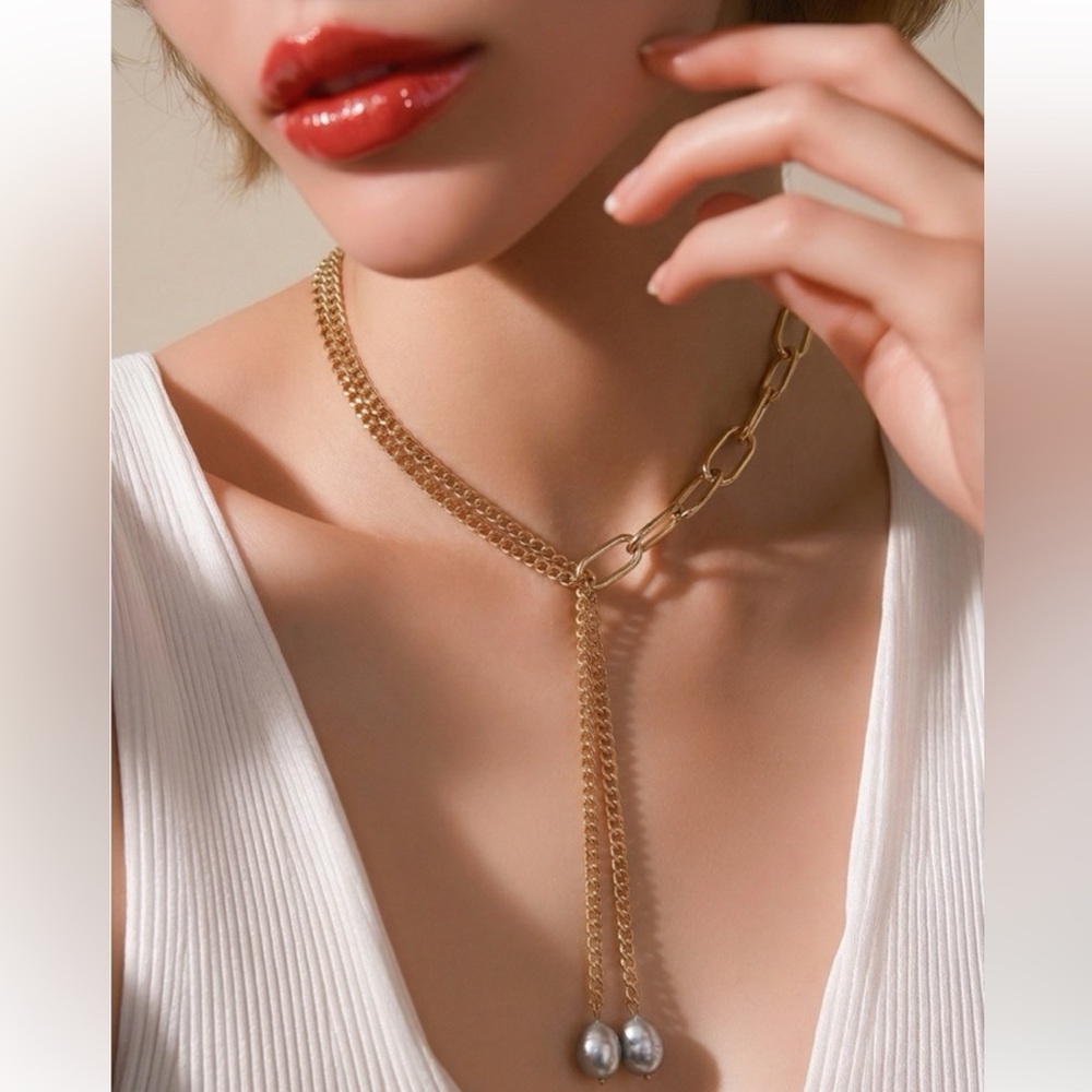 Pearl chain necklace and Pearl earrings set